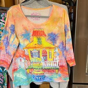 Leoma Lovegrove 3/4 sleeve with pineapple/house top Petite Medium zzz